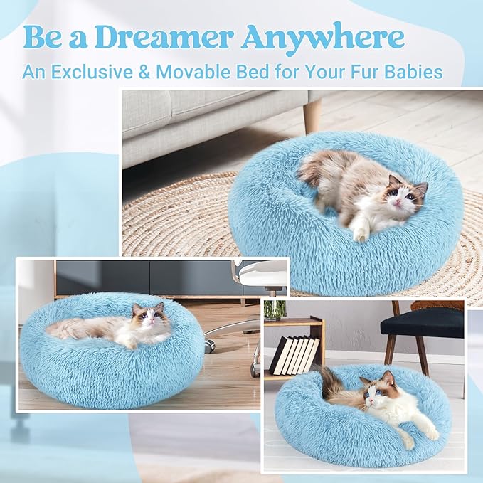 rabbitgoo Cat Beds for Indoor Cats, 20 inches Cat Bed Machine Washable, Fluffy Round Pet Bed