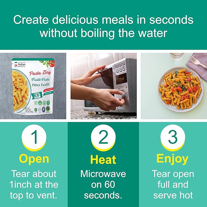 Pasta Zing Fusilli Pasta ??Fully Cooked Spiral Pasta, Microwaveable in 60 Seconds, Made with 100%