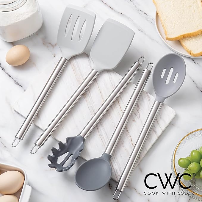 COOK WITH COLOR Silicone Cooking Utensils, Kitchen Utensil Set, Easy to Clean Silicone Kitchen