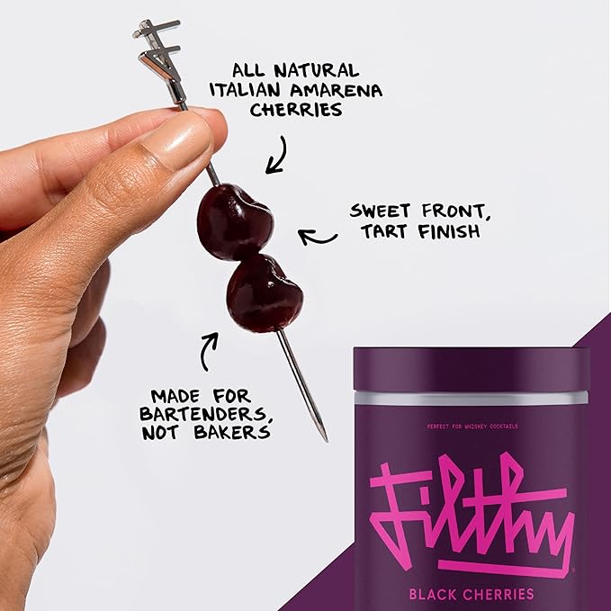 Filthy Cocktail Amarena Black Cherries, Premium Cocktail Garnish, All Natural Wild Italian Amarena