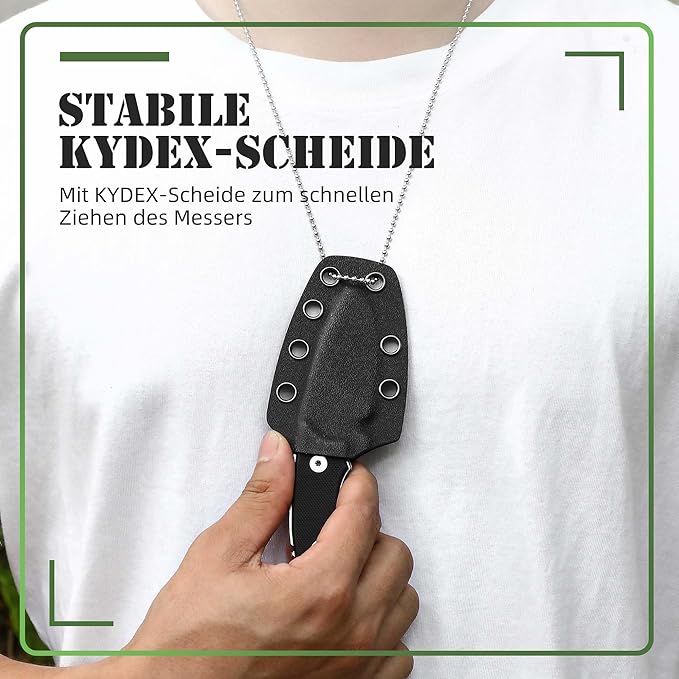 Omesio Neck Knife, 5.43" Neck Knife with Sheath and Necklace, Full Tang Small Mini Fixed Blad Knife