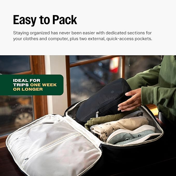 Tortuga 40L Travel Backpack Lite, Black - Large Carry-On Travel Backpack for Men and Women