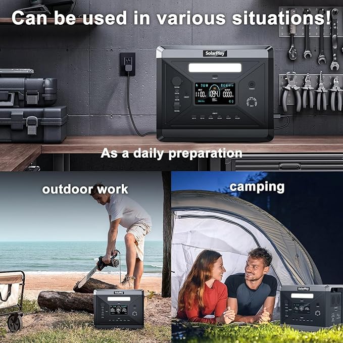 SolarPlay Portable Power Station 2400W(Peak 4800), 2048Wh Solar Generator, 1100W Fast Charging