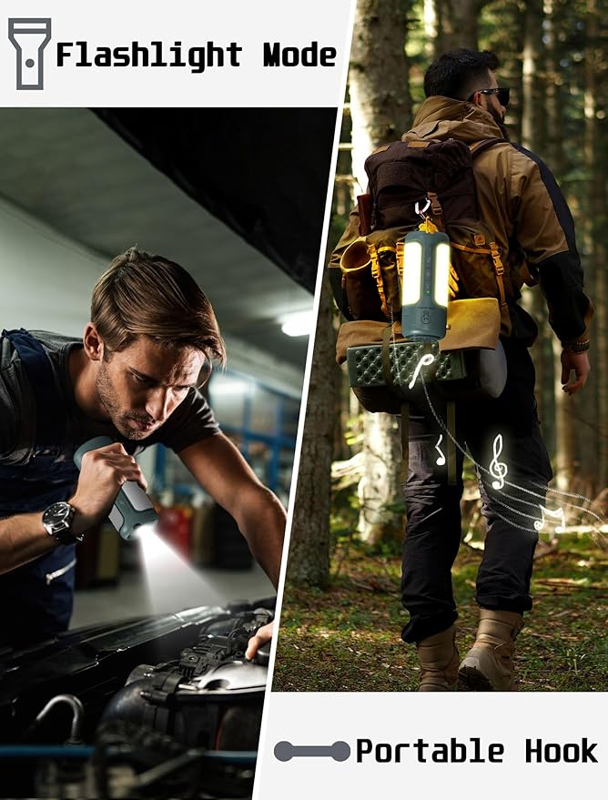 Foldable Camping Lantern with Bluetooth Speaker, Portable Flashlight, LED Folding Tent Lights