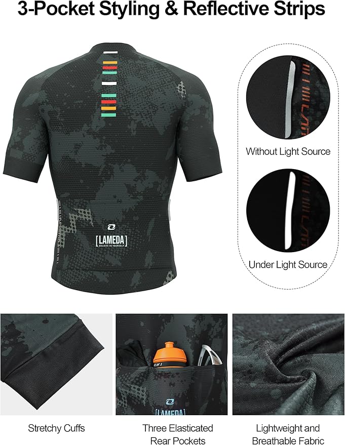 LAMEDA Men's Cycling Jersey Breathable Lightweight Bike Jersey Short Sleeve Quick Dry Moisture