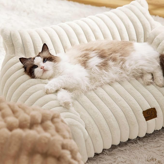 Bedsure Cute Cat Couch for Pets - Fluffy Dog Bed Small Medium Size Dog with Premium Soft Corduroy