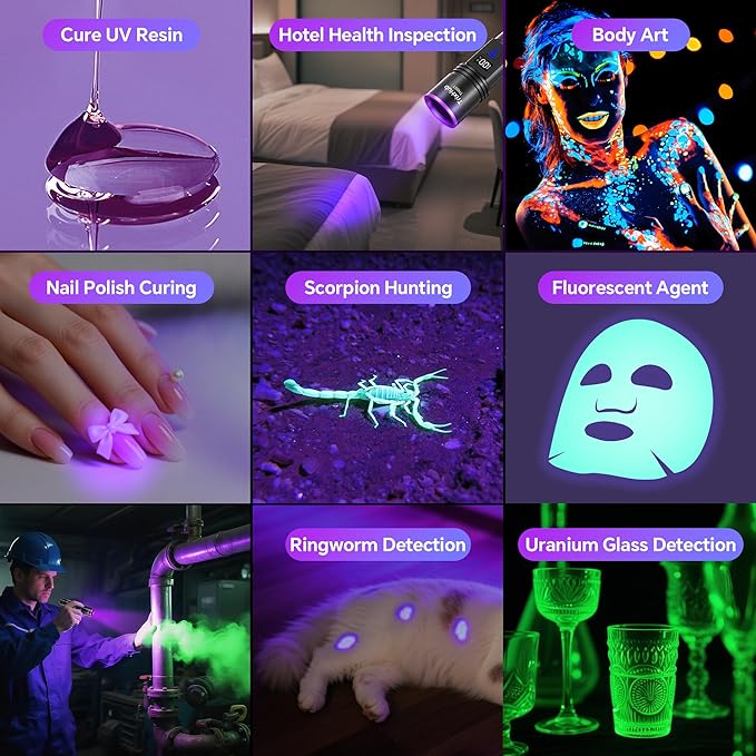 365nm Black Light Flashlight, UV Flashlight Rechargeable with LCD Display, Powerful Ultraviolet