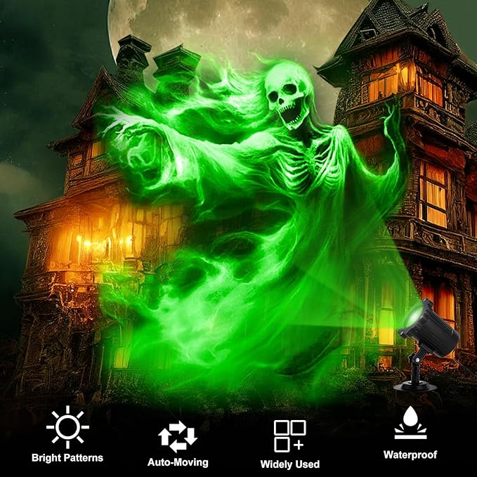 Treela Halloween Projector Lights Outdoor Indoor Dynamic Ghost Skull Lights Decoration Outside LED