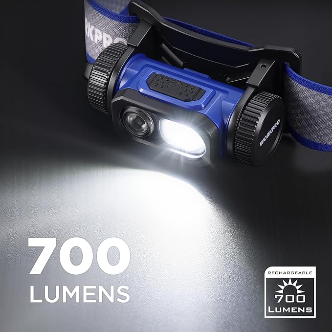 WORKPRO Rechargeable Headlamp, 700LM Super Bright Head Lamp with Motion Sensor, Memory Function