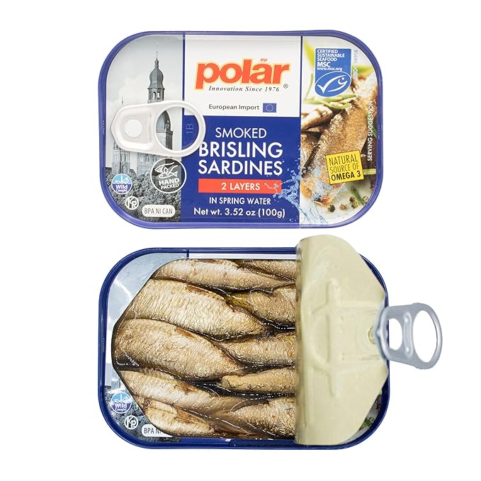 MW Polar Smoked Brisling Sardines in Spring Water, 3.52 oz Can, Wild Caught (Pack of 1)