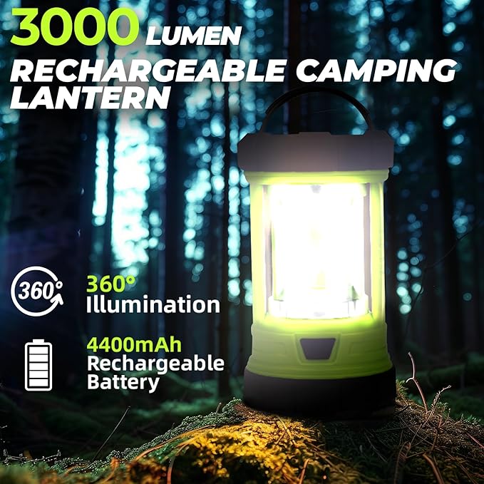 Camping Lantern 3000LM, LED Lanterns for Power Outages with 4400mAh Phone Charger, Impact-Resistant