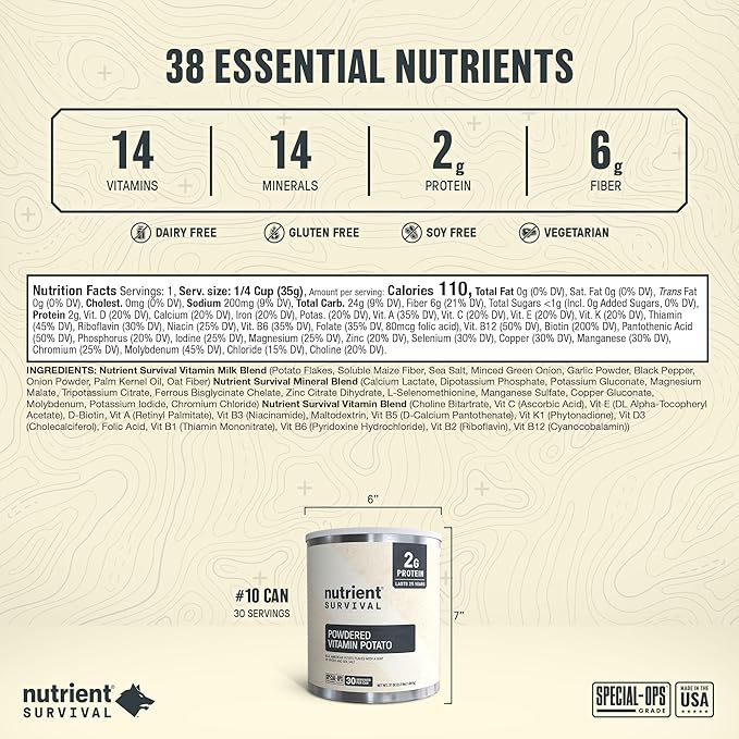 Nutrient Survival Potato Flakes, Powdered Vitamin Potato (30 Servings) for Mashed Potatoes, Soups