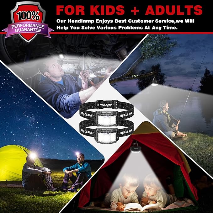 Headlamp Rechargeable,2 Pack 2000 Lumen Super Bright Led Headlamp,16 Modes Motion Sensor Head