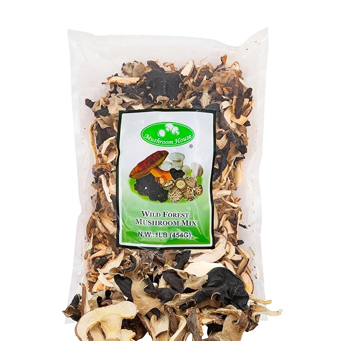Mushroom House Dried Wild Forest Blend, 16 oz - Gourmet Mix of Porcini, Shiitake, Oyster & Woodear
