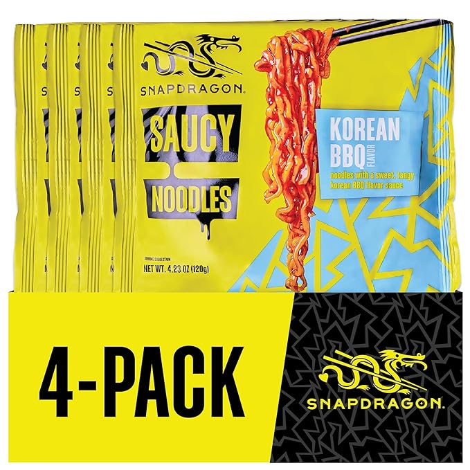 Snapdragon Saucy Instant Noodles with Korean BBQ Slurpable Sauce - Quick Meal, Snack, and Lunch.