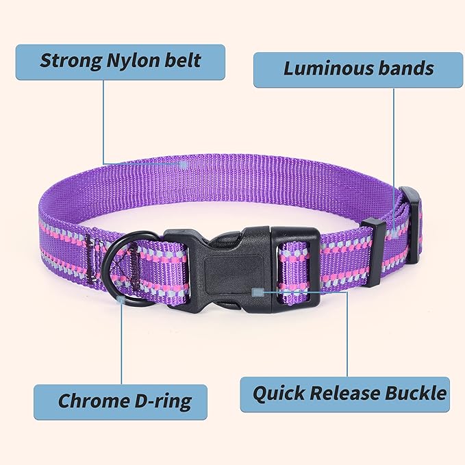Mile High Life Reflective Dog Collar, Basic Dog Collars Adjustable Quick Release, Soft Nylon Pet