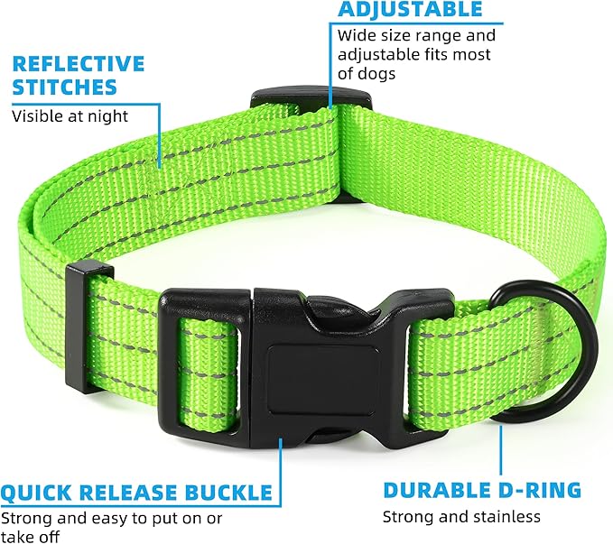 Mile High Life Dog Collar | Nylon Reflective Dog Collars | Light Weight Puppy Collars | Lime Green