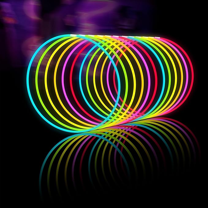 Glow Fever Glow Sticks Bulk 100ct 22'' Glow Necklaces with Connectors, Neon Light Sticks for Party