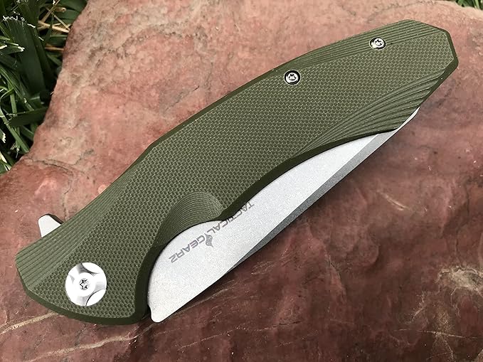 TACTICAL GEARZ Pocket Knife for EDC, G10 Handle, D2 Steel Stonewashed Blade, Includes Sheath (Zeta