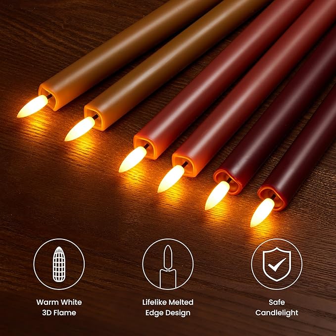 Fall Flameless Taper Candles with Remote and Timer, 10" 6pk LED Candlesticks, Battery Operated