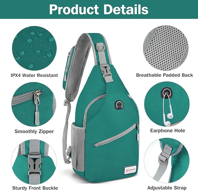 ZOMAKE Sling Bag,Small Crossbody Sling Backpack,Water Resistant Shoulder Daypack for Travel,Anti