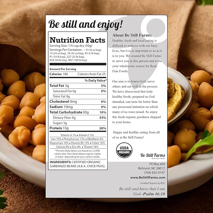 Be Still Farms Organic Chickpeas Garbanzo Beans Dry 2.8 lb - Dried Chick Peas - Great Protein for