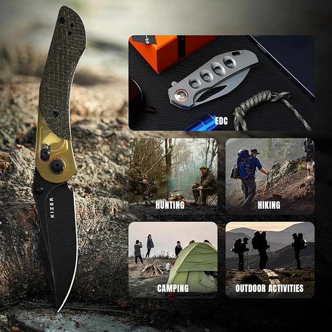 Kizer Mini Mystic Pocket Knife, 3.2" 154CM Blade EDC Hunting Survival Knife with Black Burlap