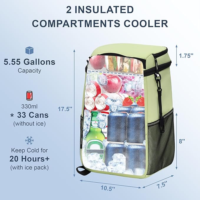 SPARTER Backpack Cooler Insulated Leak Proof 33/49 Cans, 2 Insulated Compartments Thermal Bag