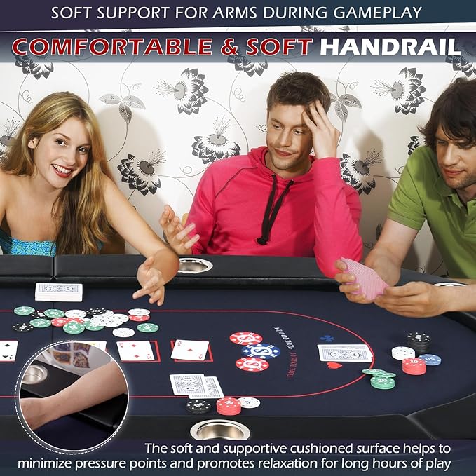 Poker Table Foldable, 8/10 Player Folding Poker Tables with Casino Grade Felt, Padded Rails & Cup