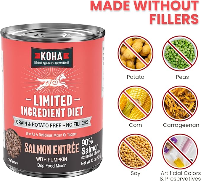 KOHA Limited Ingredient Diet Salmon Entrée for Dogs - Dog Food Toppers for Picky Eaters - Sensitive