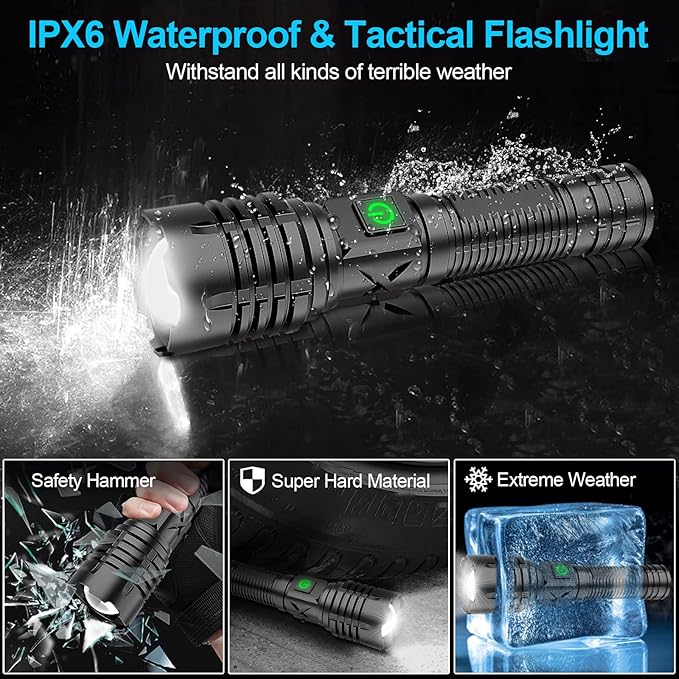 Flashlights High Lumens Rechargeable (Battery Included), XHP70.2 Super Bright LED Flashlight with