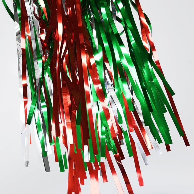 BRAVESHINE 2 Pack Fringe Backdrop Red Silver Green Christmas Party Decorations 3.2 x 6.6 ft Tinsel