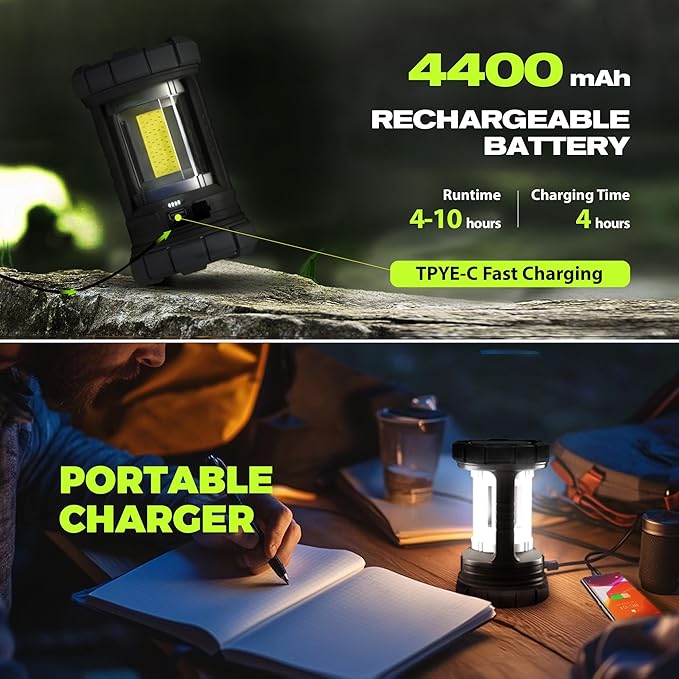Camping Lantern, 3000LM LED Rechargeable Battery Operated Lantern, 5 Light Modes, COB Waterproof