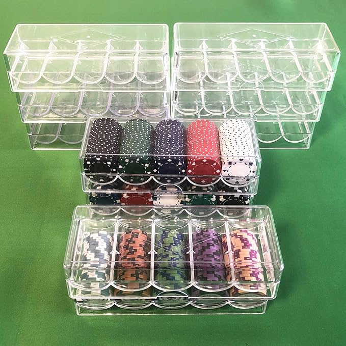 Poker Chip Holder Tray Racks- 10Pack Clear Acrylic Chips Rack Case With Cover Poker Table