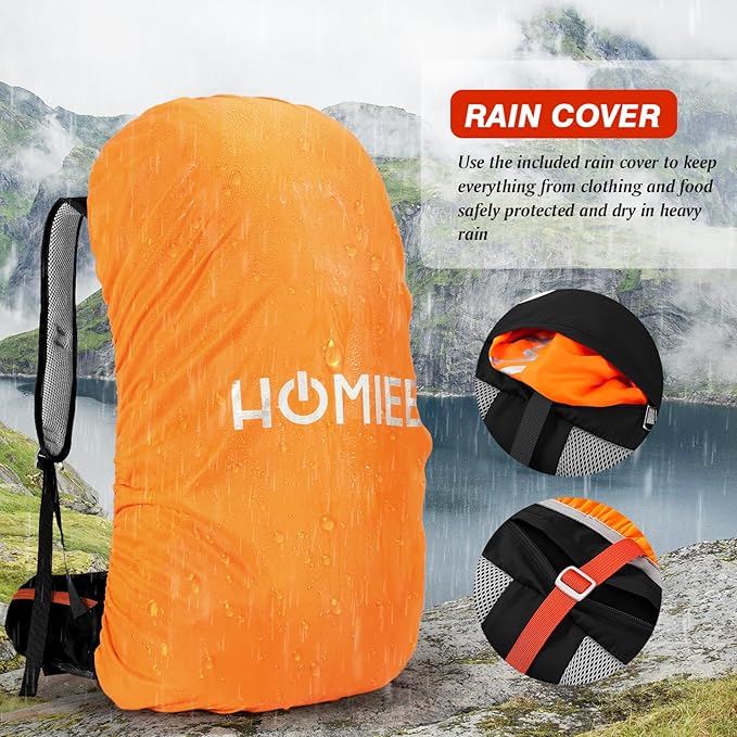 HOMIEE 50L Hiking Backpack Travel Bag Waterproof Camping Rucksack with Rain Cover Lightweight