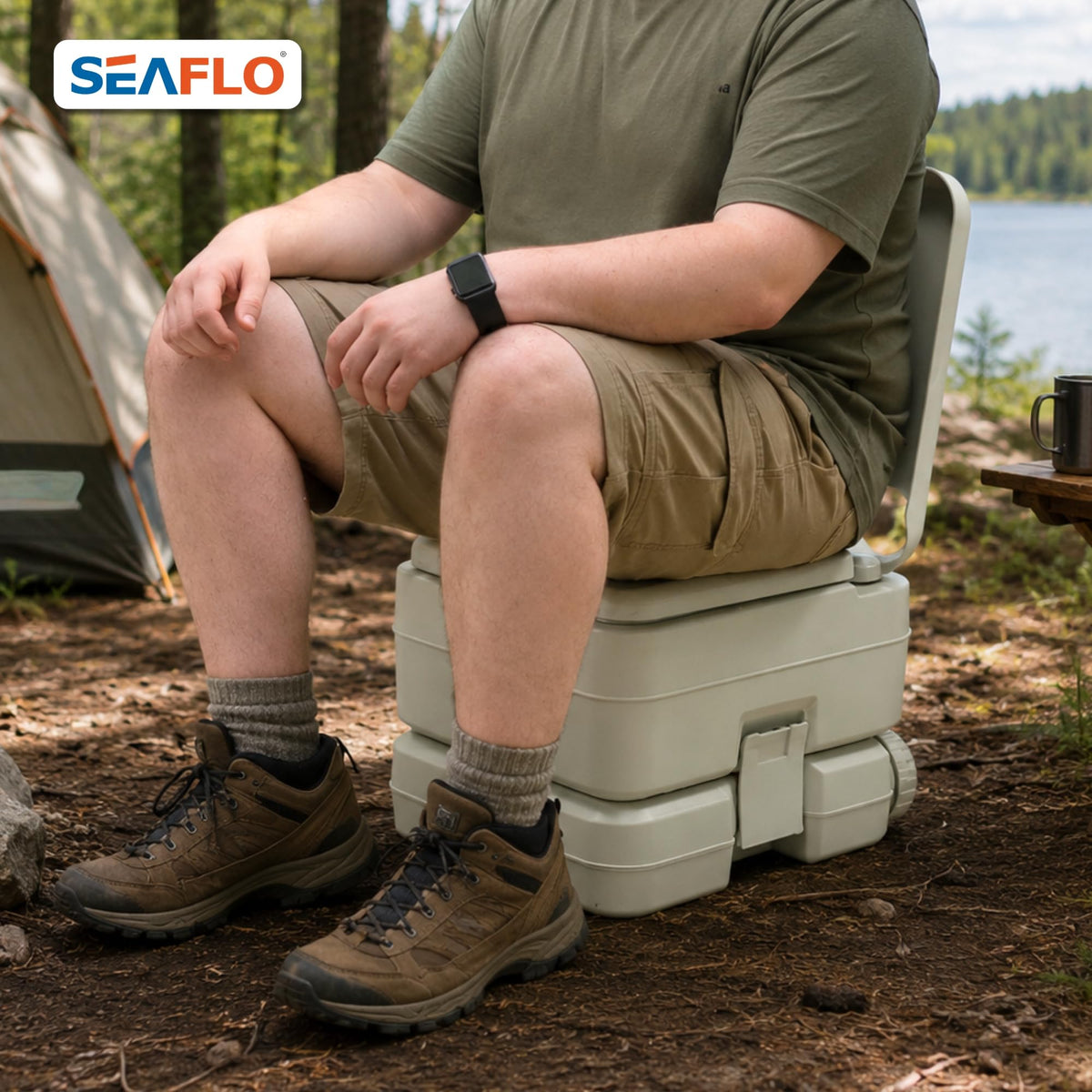 SEAFLO Camping Portable Toilet - 2.6 Gallon Waste 3.43 Gall Fresh Tank (100 Flushes), 440 lbs Max