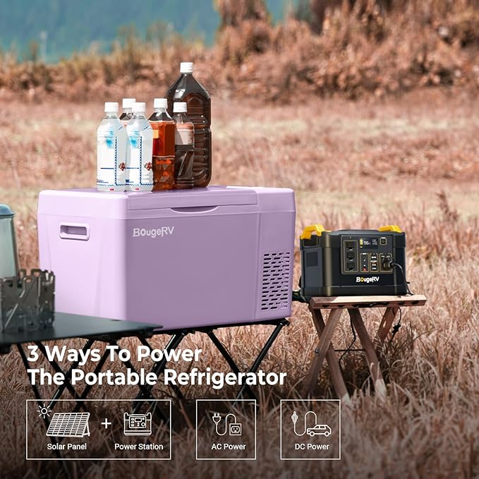 BougeRV Purple 23Quart Portable Refrigerator, 12 Volt Fridge 22L, Portable Freezer Compressor