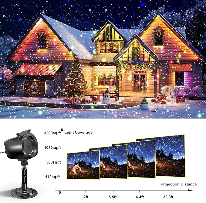 Christmas Laser Projector Light Outdoor, RGB 3 Colors Laser Lights with 24 Patterns, IP65