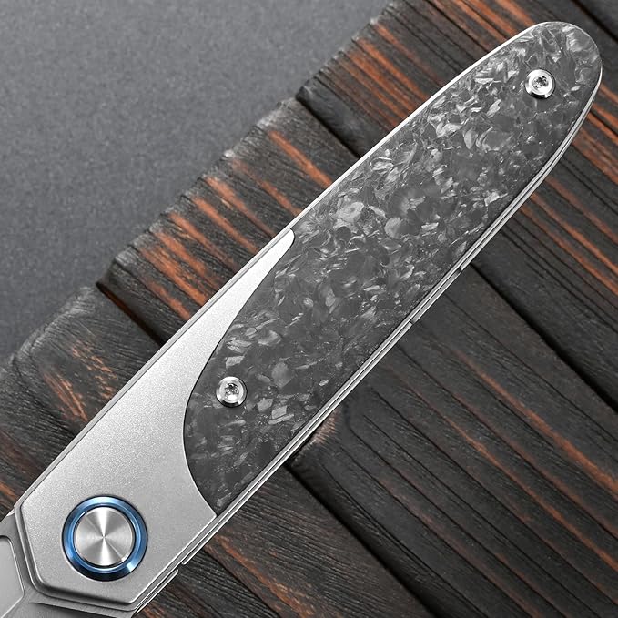 Sitivien ST992 Folding Pocket Knife,Handmade M390 Pearlescent Brushed Steel Blade,Titanium Carbon