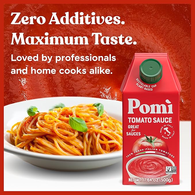 Pomì Tomato Sauce 17.64oz (Pack of 12) - Creamy, Velvety Italian Sauce with a Touch of Salt, No