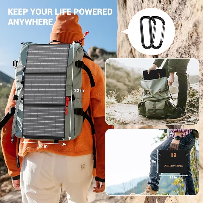 30W Portable Solar Charger Foldable Solar Panel with USB C and USB A 18V MC4 DC for Camping