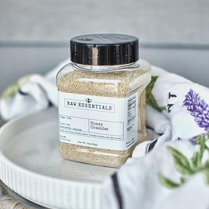 Raw Essentials Honey Granules – Natural Sweetness for Oatmeal, Yogurt, Beverages, and Desserts