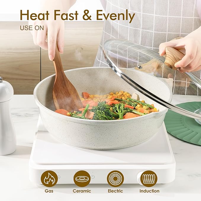 SENSARTE Nonstick Ceramic Saute Pan 10 Inch/3.5QT, Non-toxic Deep Frying Pan Skillet with Lid