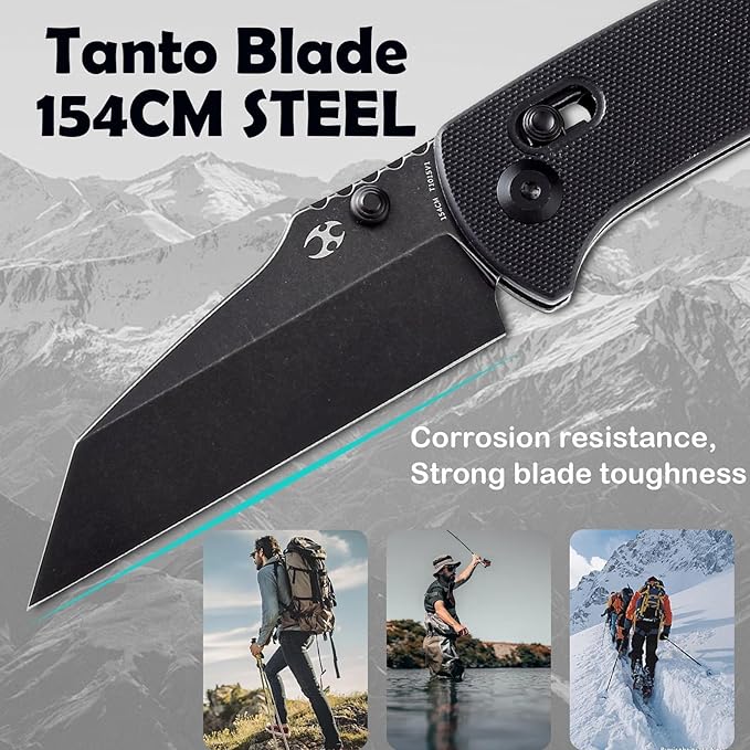KANSEPT Main Street Pocket Folding Knife, 3.36''Black Ticn Coated 154cm Sharp Steel Blade, G10