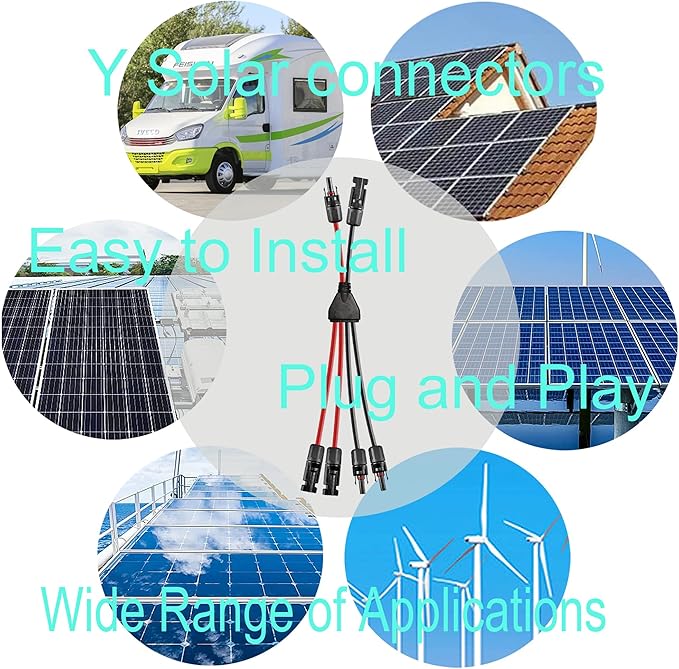 Solar Y Connector,Solar Y Branch Parallel Cable 2 to 4 Male Female Solar Connector Adapter,10AWG
