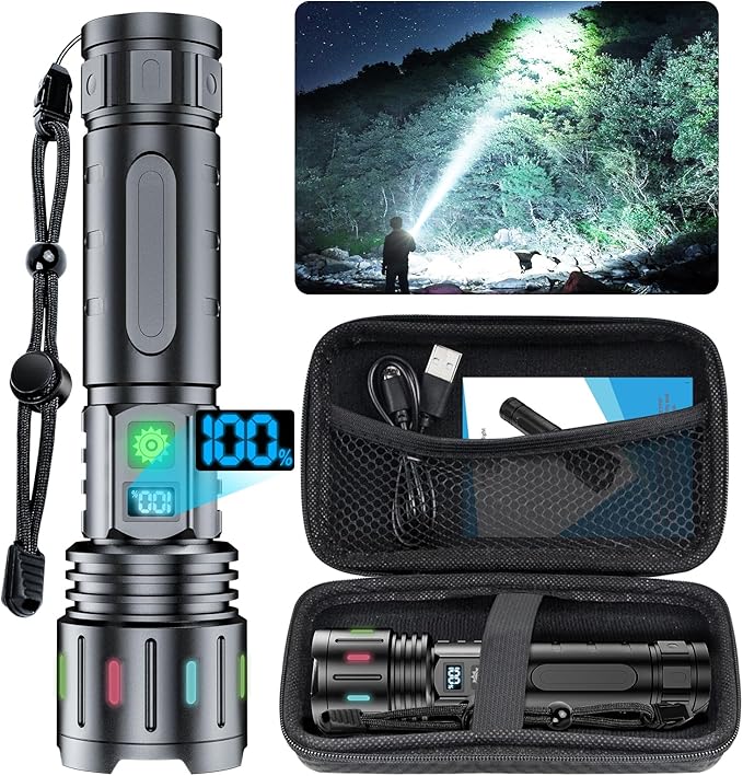 Hoxida Flashlights High Lumens Rechargeable - 1500 Meters Long Beam Super Bright LED Flash Light