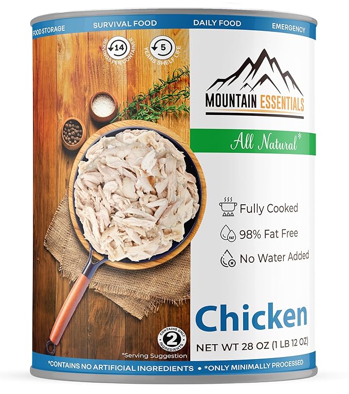 MOUNTAIN ESSENTIALS Fully Cooked Canned Chicken 28 Oz ??White Meat for Daily Meals, Camping &