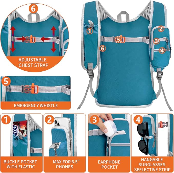 Seektop Small Hiking Backpack 12L to 15L Expandable Travel Packable Waterproof Daypack Lightweight