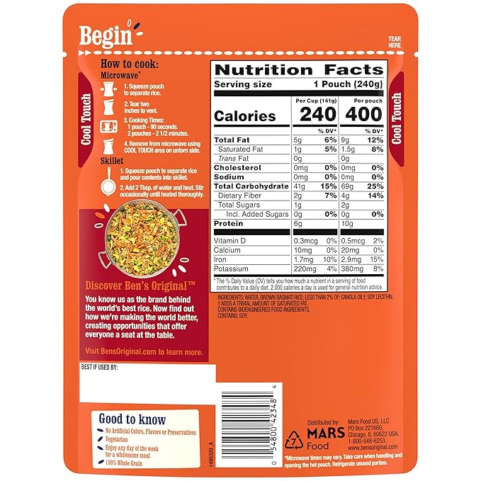 BEN'S ORIGINAL Ready Rice Brown Basmati Rice, Easy Dinner Side, 8.5 oz Pouch (Pack of 12)