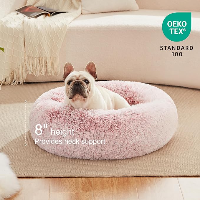 Love's cabin Calming Cat Bed for Indoor Cats,Anti-Anxiety Donut Round Dog Bed,Fluffy Faux Fur